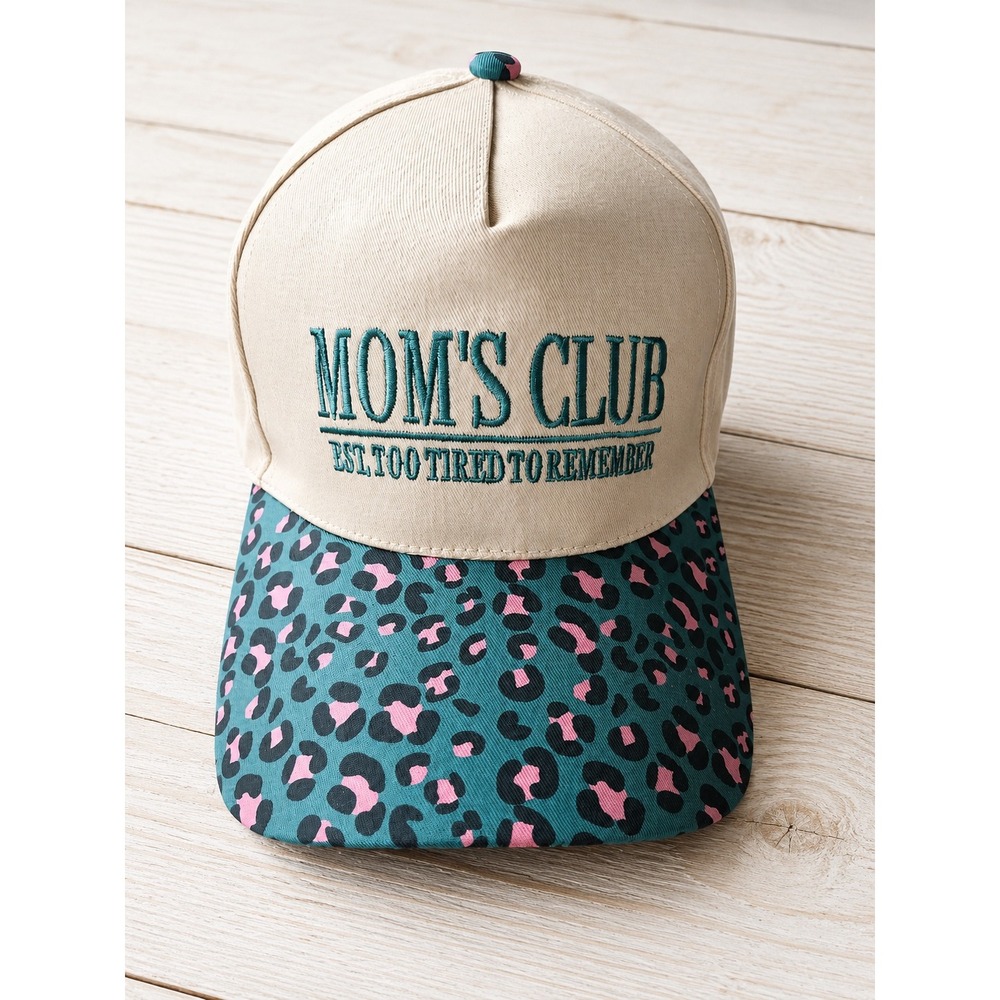 Mom's Club Too Tired to Remember Hat Leopard Print Adjustable Cap New